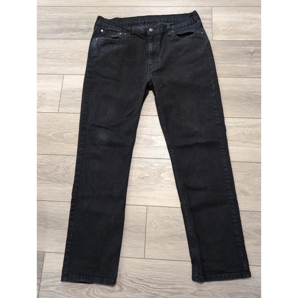 LEVI'S 514 DENIM JEANS MENS 38X32 DARK WASH BLACK STRAIGHT STRETCH EUC